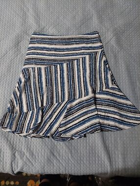 LOFT Blue and White Striped Circle Skirt